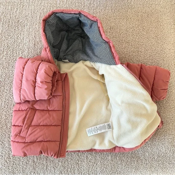 Petit Bateau Baby Girl Hooded Puffer Jacket Sz 12months Rosewood